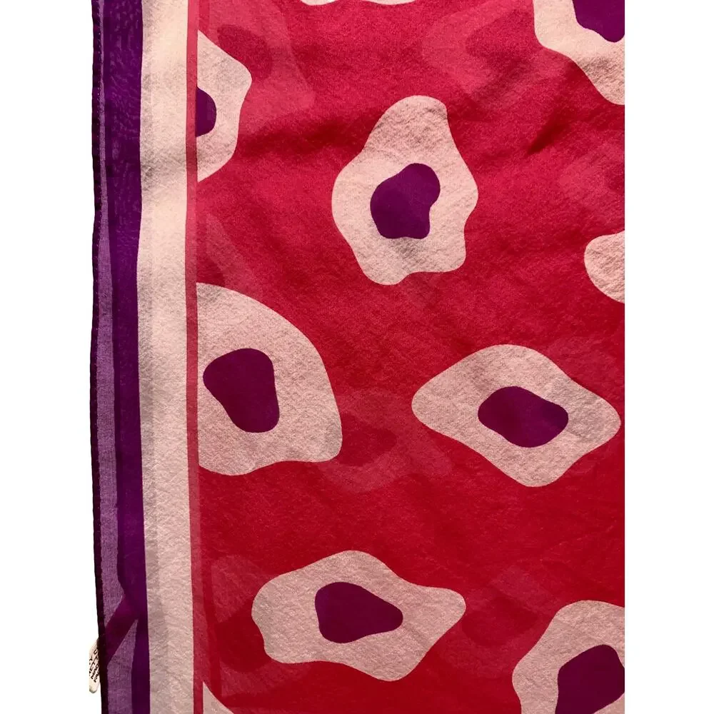 Anne Klein Vera Neumann Silk Scarf | Pink Purple Ivory Long Signed Scarf